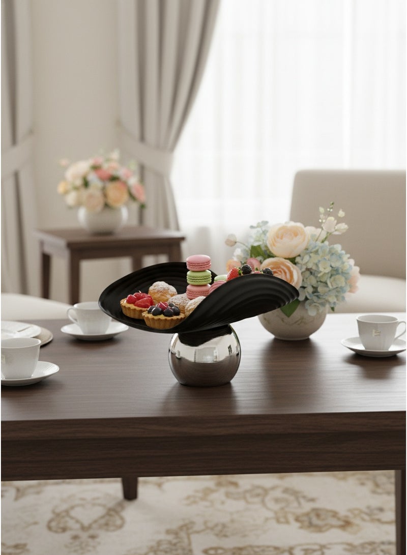 Living Metal Candy Serving Plate, Curved Design, Silver Ball Base, H 18cm, L 30 cm, W 20 cm, Base Dia 13cm - Image 2